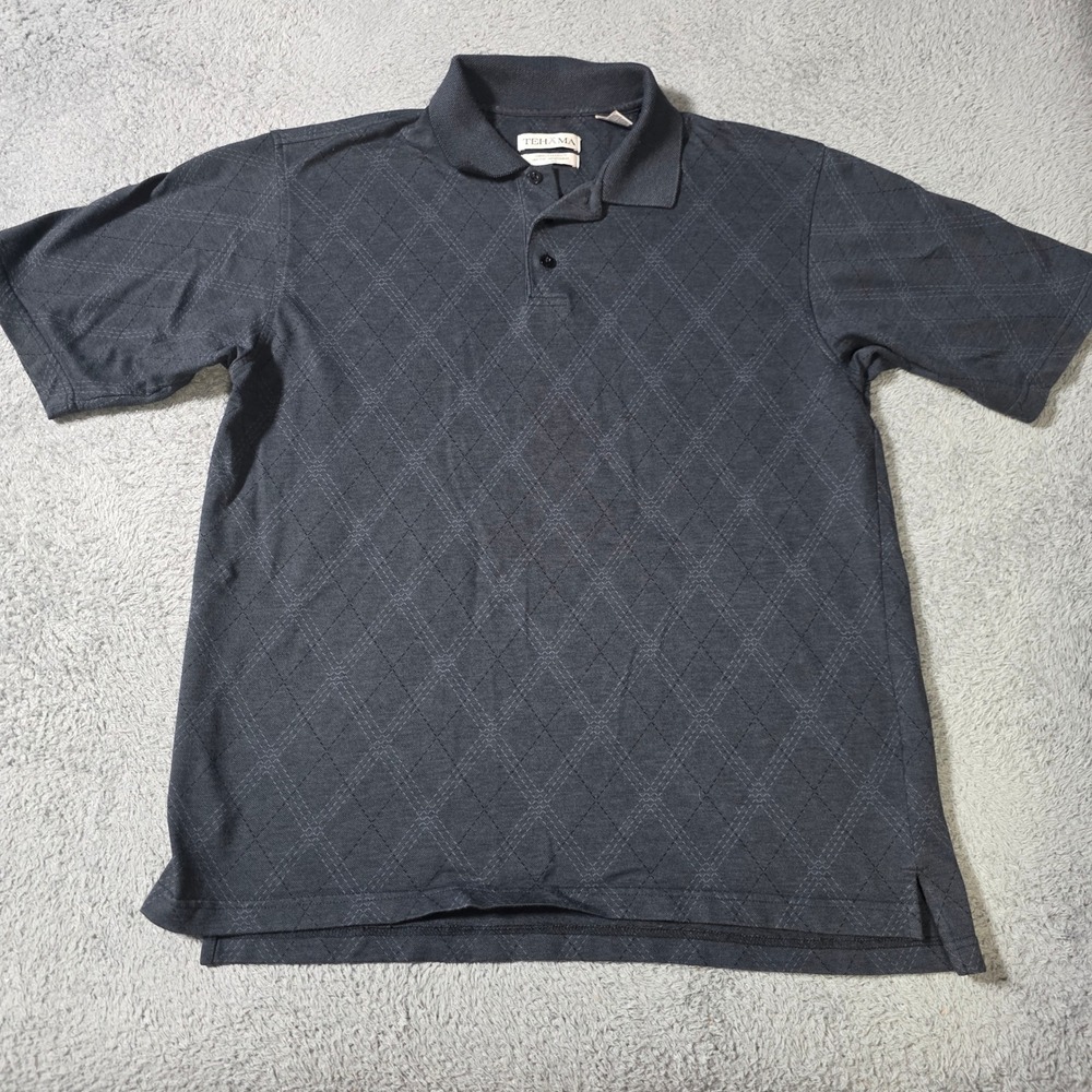 Tehama Mens XL Polo Shirt Gray Diamond Grid Moisture Management Short Sleeve
